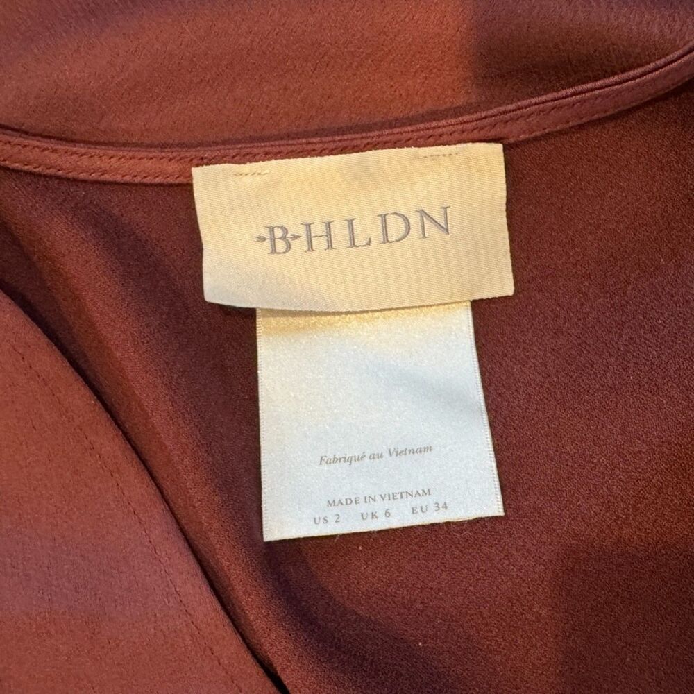 BHLDN Anthropologie Leila Dress Gown Satin Deep V Chocolate Size 2 - Picture 7 of 11